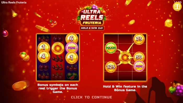 Ultra Reels Fruteria - početni meni i dugme za pokretanje